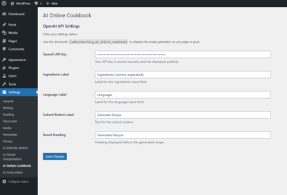 AI Online Cookbook WordPress Plugin